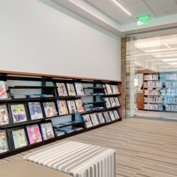 Magazines and library material on static cantilever shelving