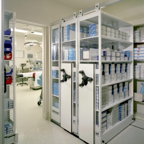 High density hospital supply storage room at Peninsula Regional
